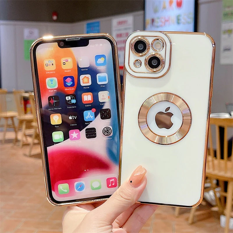 Luxury Gold Plated Logo Hole Phone Case For iPhone - Image 4