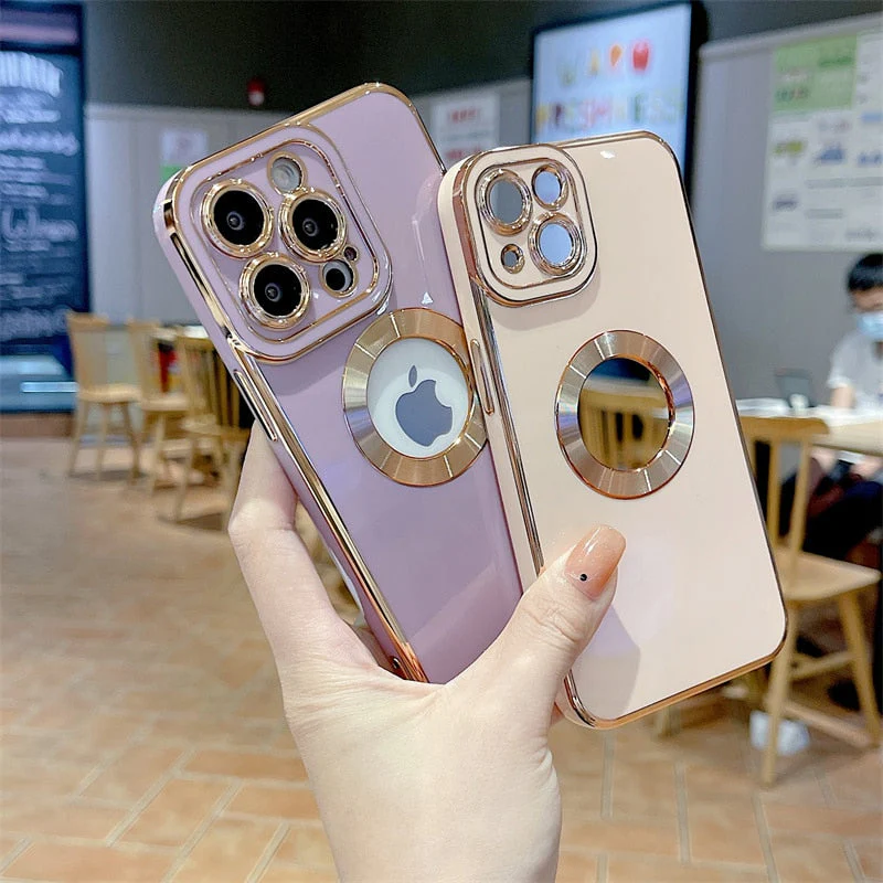 Luxury Gold Plated Logo Hole Phone Case For iPhone - Image 3