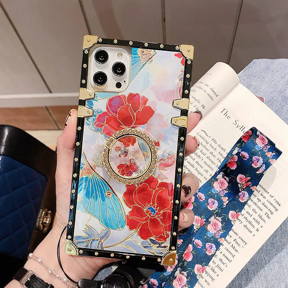 LuxuryKase Bling Floral Flower Square Case Cover For Iphone - Image 5