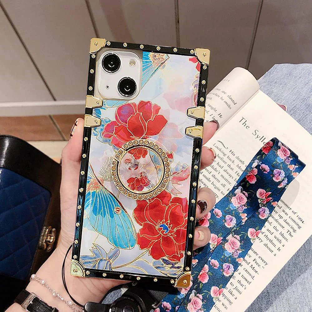 LuxuryKase Bling Floral Flower Square Case Cover For Iphone - Image 6