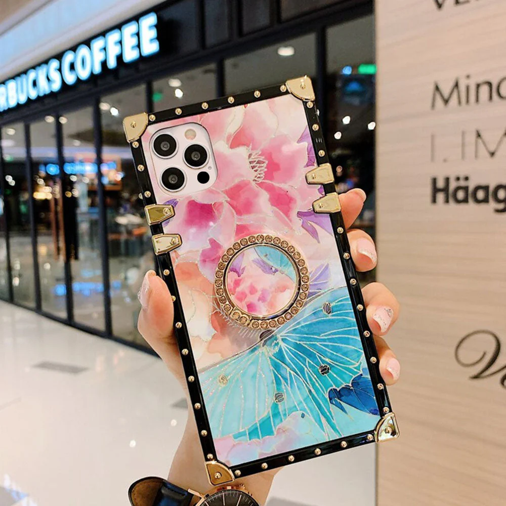 LuxuryKase Bling Floral Flower Square Case Cover For Iphone - Image 8
