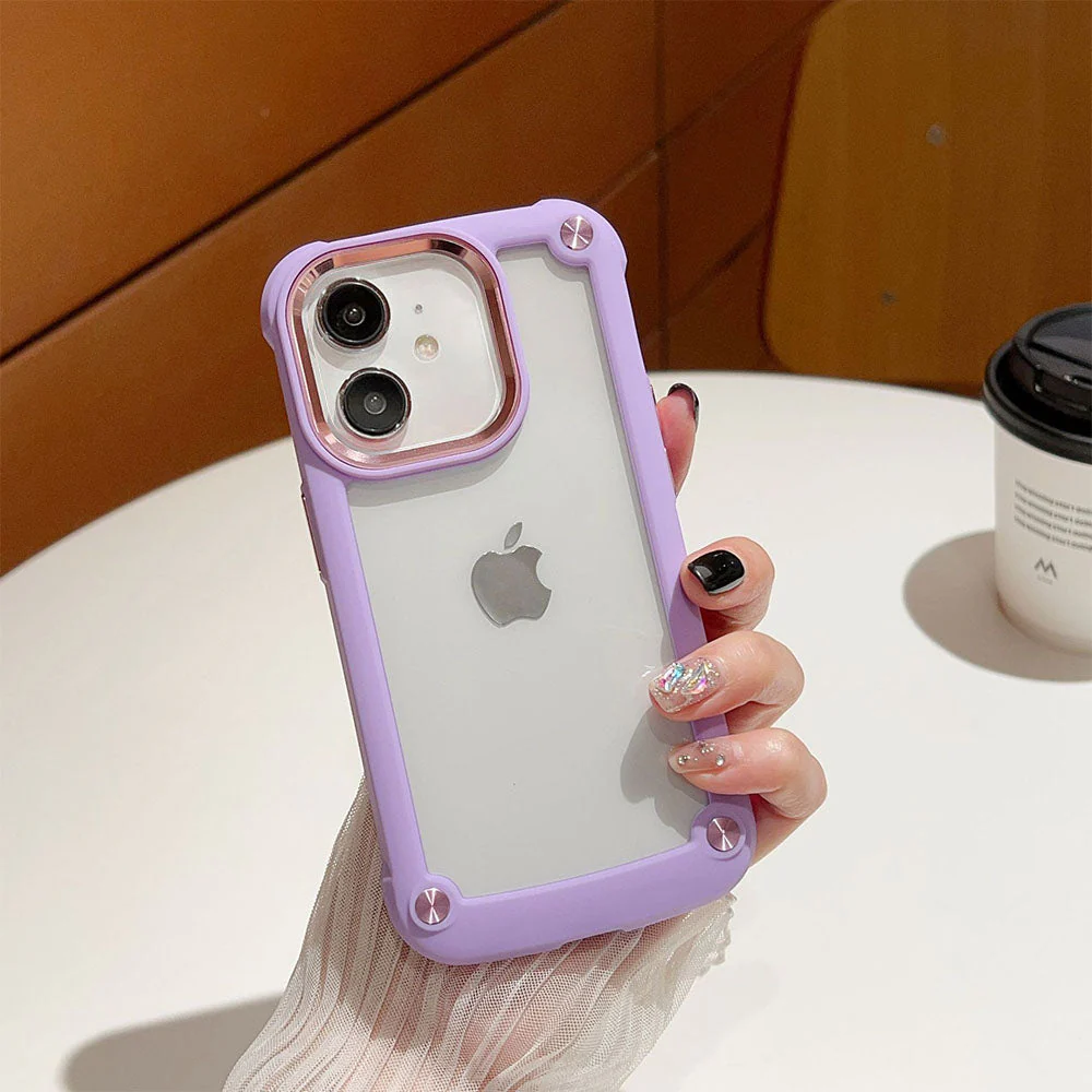LuxuryKase Clear Armor Shockproof Acrylic Metal Button Hard Case Cover For Iphone - Image 11