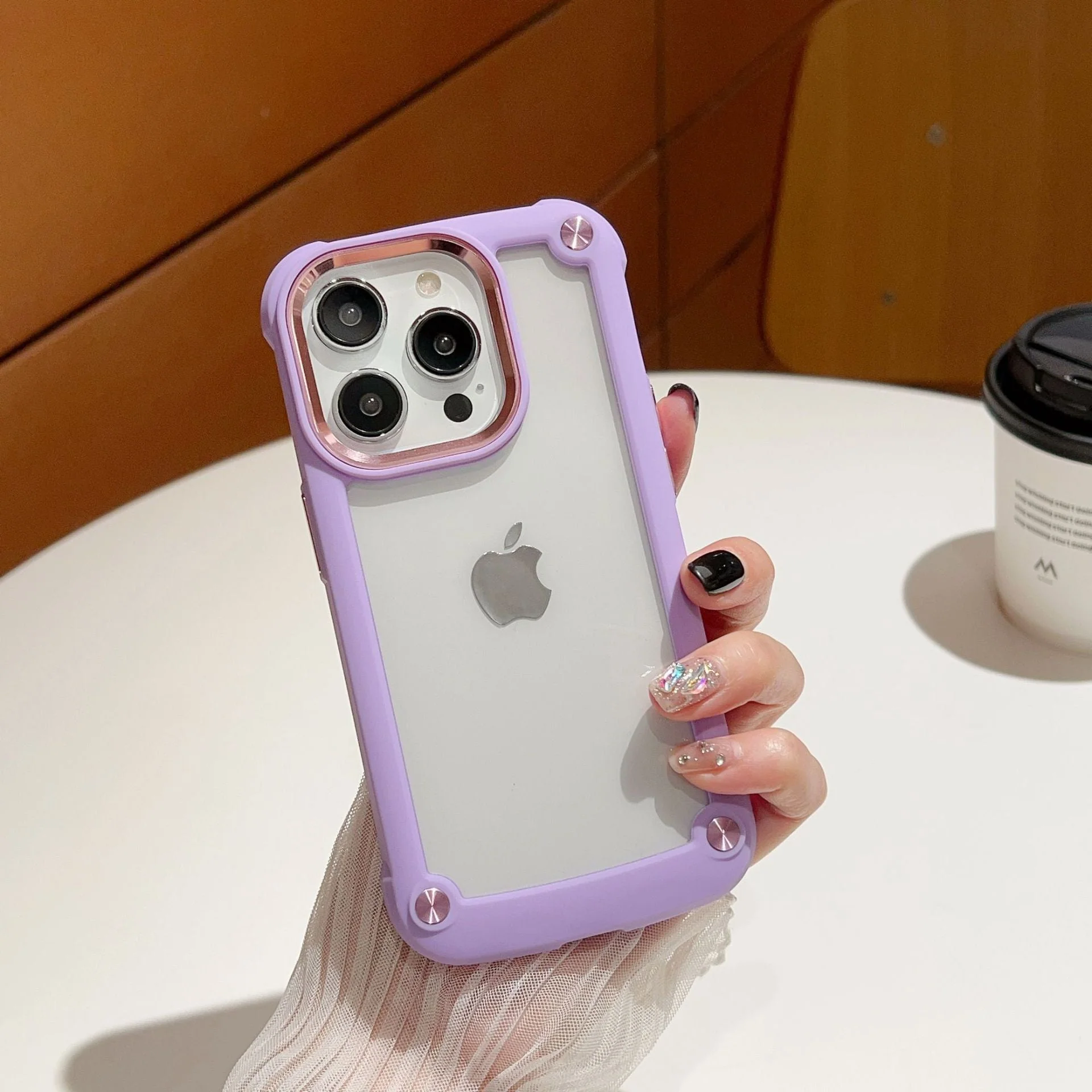 LuxuryKase Clear Armor Shockproof Acrylic Metal Button Hard Case Cover For Iphone - Image 12