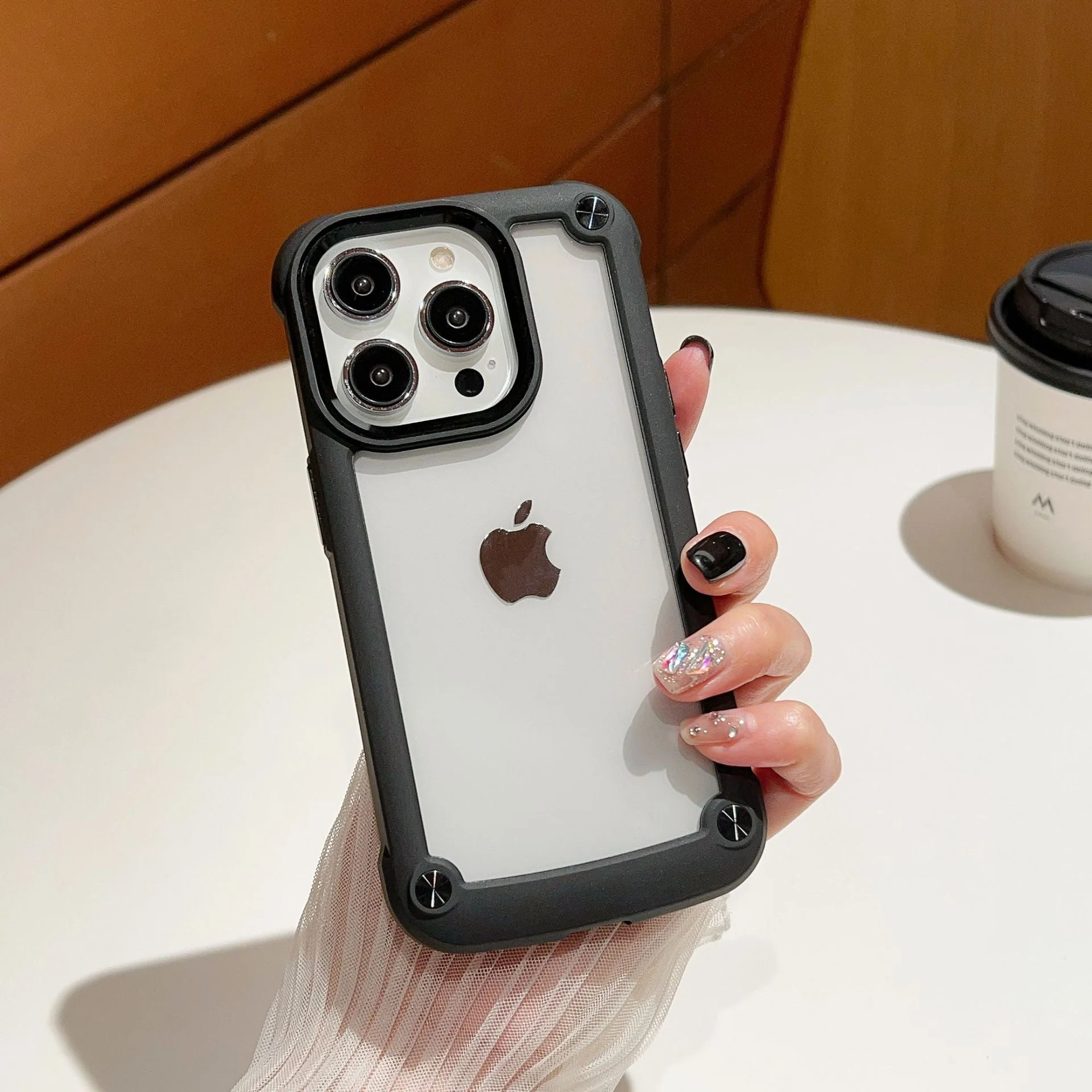 LuxuryKase Clear Armor Shockproof Acrylic Metal Button Hard Case Cover For Iphone - Image 3