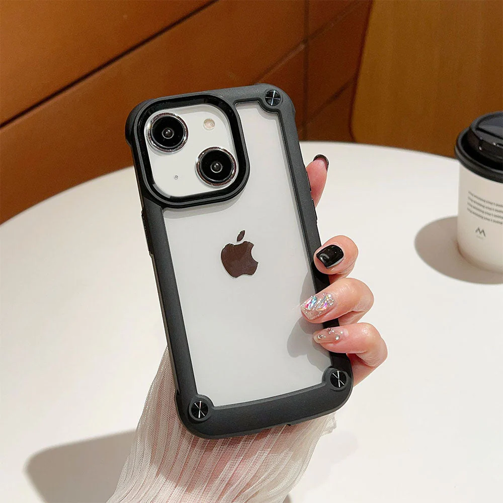 LuxuryKase Clear Armor Shockproof Acrylic Metal Button Hard Case Cover For Iphone - Image 4