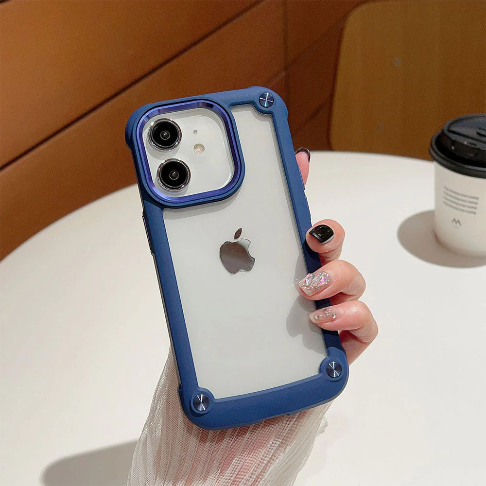 LuxuryKase Clear Armor Shockproof Acrylic Metal Button Hard Case Cover For Iphone - Image 5