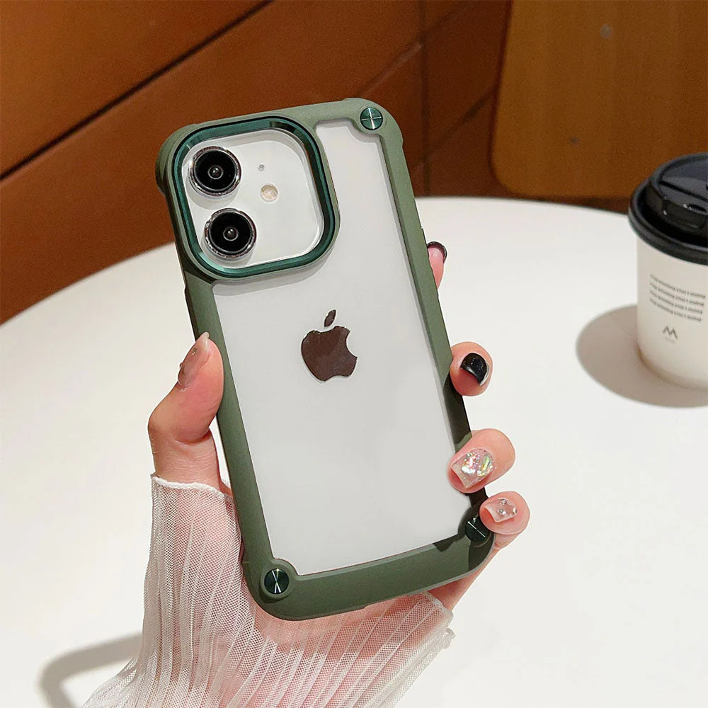 LuxuryKase Clear Armor Shockproof Acrylic Metal Button Hard Case Cover For Iphone - Image 8