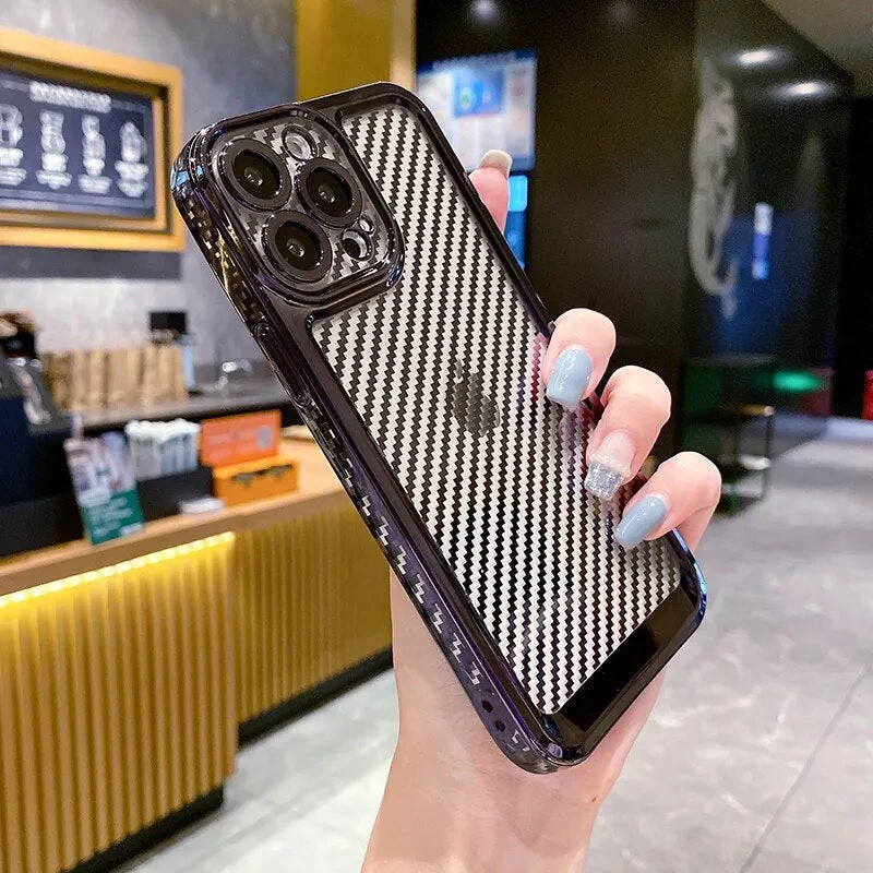 LuxuryKase Creative Plating Carbon Fiber Case Cover for iPhone - Image 3
