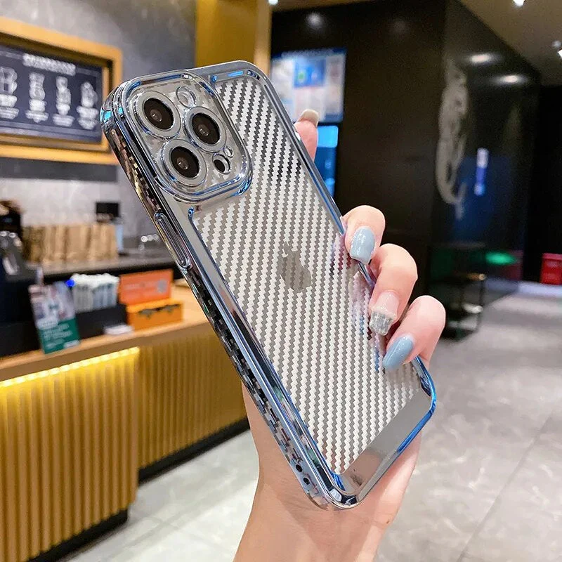 LuxuryKase Creative Plating Carbon Fiber Case Cover for iPhone - Image 9
