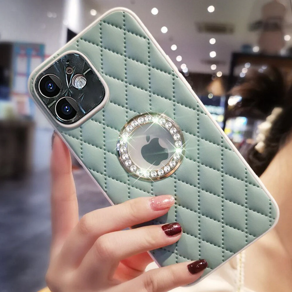LuxuryKase Grid Glitter, Diamond Clear Logo, Jewelled Leather Case Cover For Iphone - Image 17