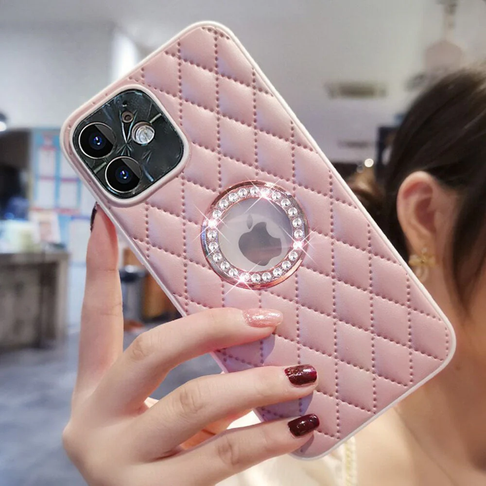 LuxuryKase Grid Glitter, Diamond Clear Logo, Jewelled Leather Case Cover For Iphone - Image 23