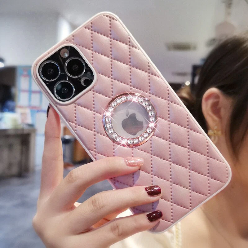 LuxuryKase Grid Glitter, Diamond Clear Logo, Jewelled Leather Case Cover For Iphone - Image 24