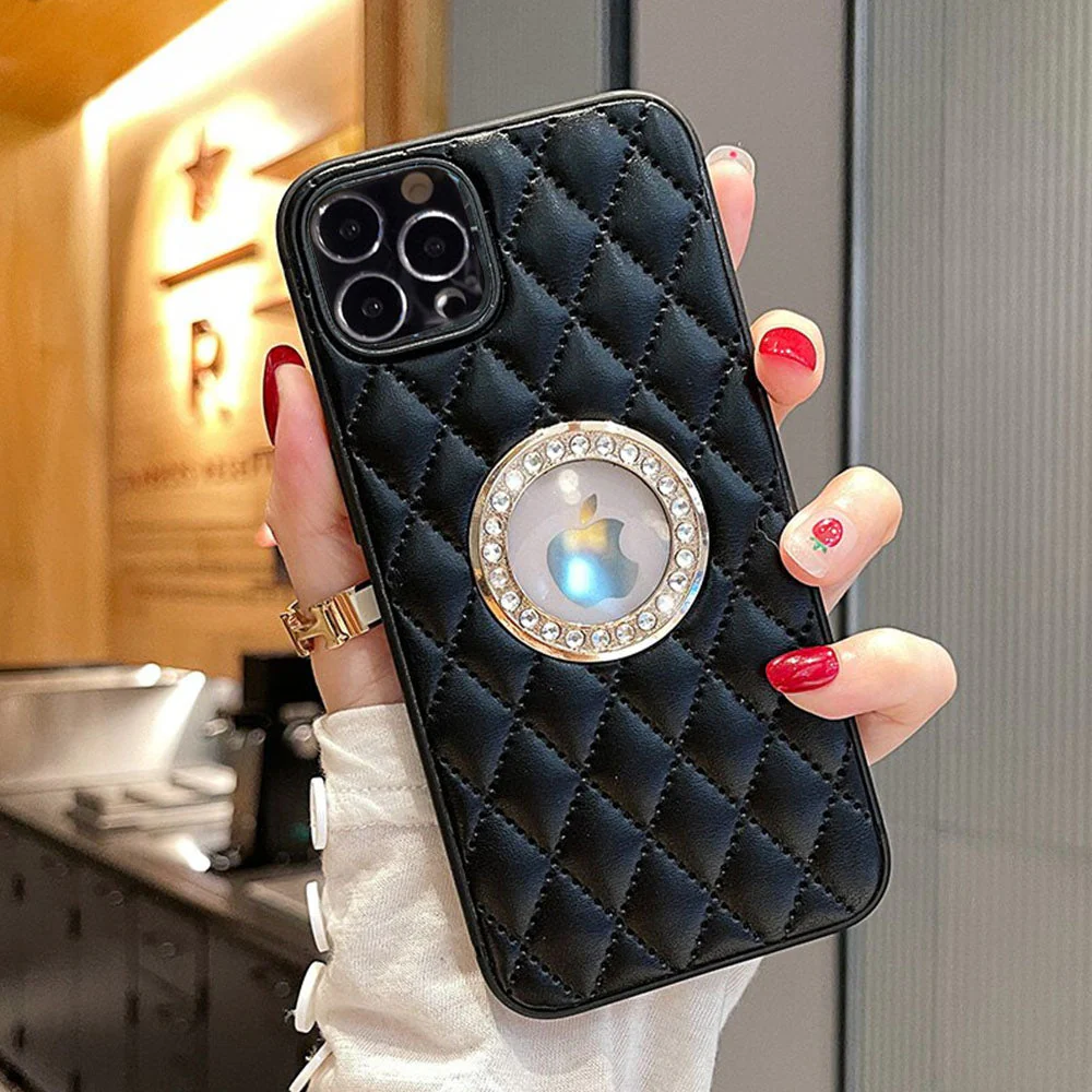 LuxuryKase Grid Glitter, Diamond Clear Logo, Jewelled Leather Case Cover For Iphone - Image 3