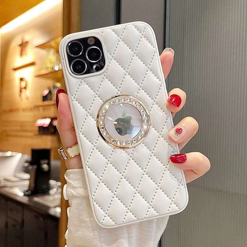 LuxuryKase Grid Glitter, Diamond Clear Logo, Jewelled Leather Case Cover For Iphone - Image 30