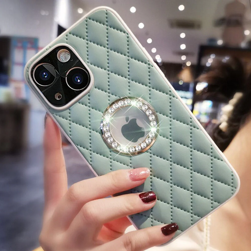LuxuryKase Grid Glitter, Diamond Clear Logo, Jewelled Leather Case Cover For Iphone - Image 4