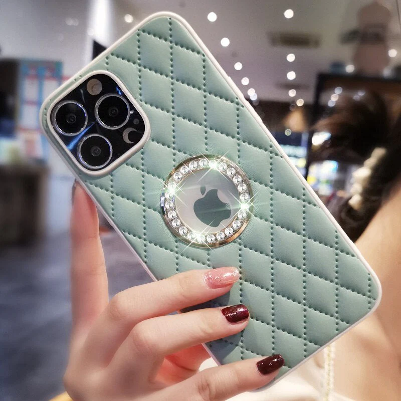 LuxuryKase Grid Glitter, Diamond Clear Logo, Jewelled Leather Case Cover For Iphone - Image 5