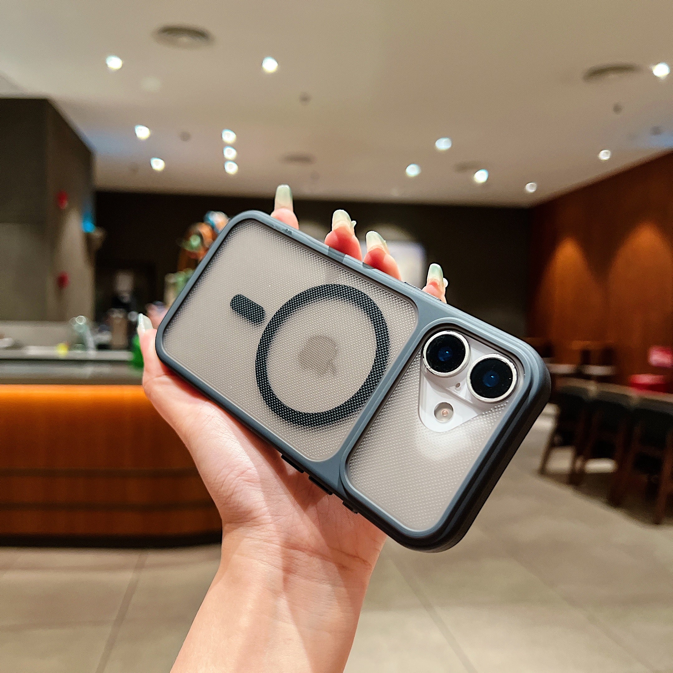 LuxuryKase Hybrid Clear Translucent Case | Matte Dotted Hard PC Back | TPU Textured Grip Frame | Metallic Buttons | Raised Camera Protection | MagSafe Compatible For iPhone - Image 16