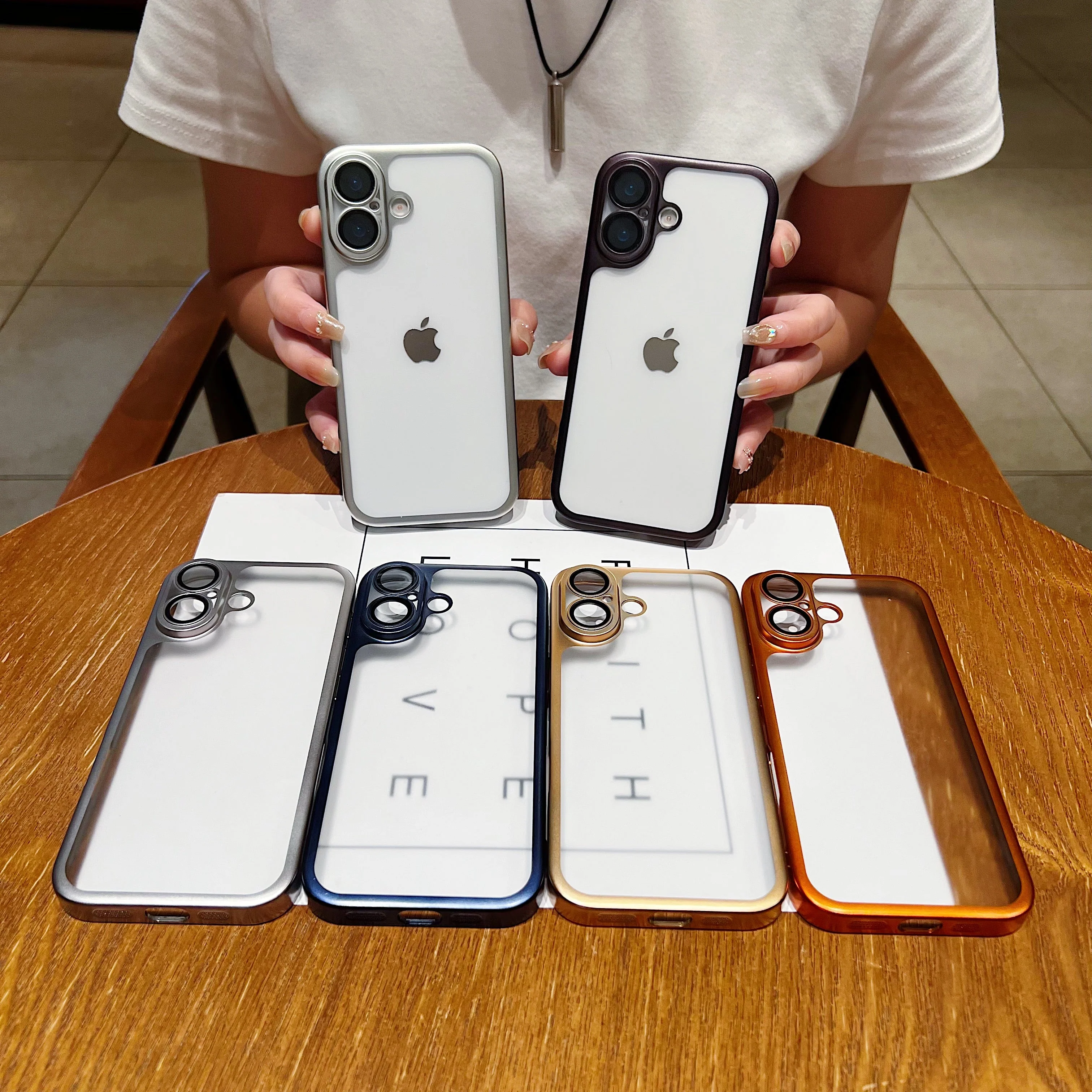 LuxuryKase Hybrid Frosted Clear Case | Matte Hard Back Cover | Metallic Frame | Shockproof Slim Design | Anti-Fingerprint | In-Built Camera Lens Protection For iPhone