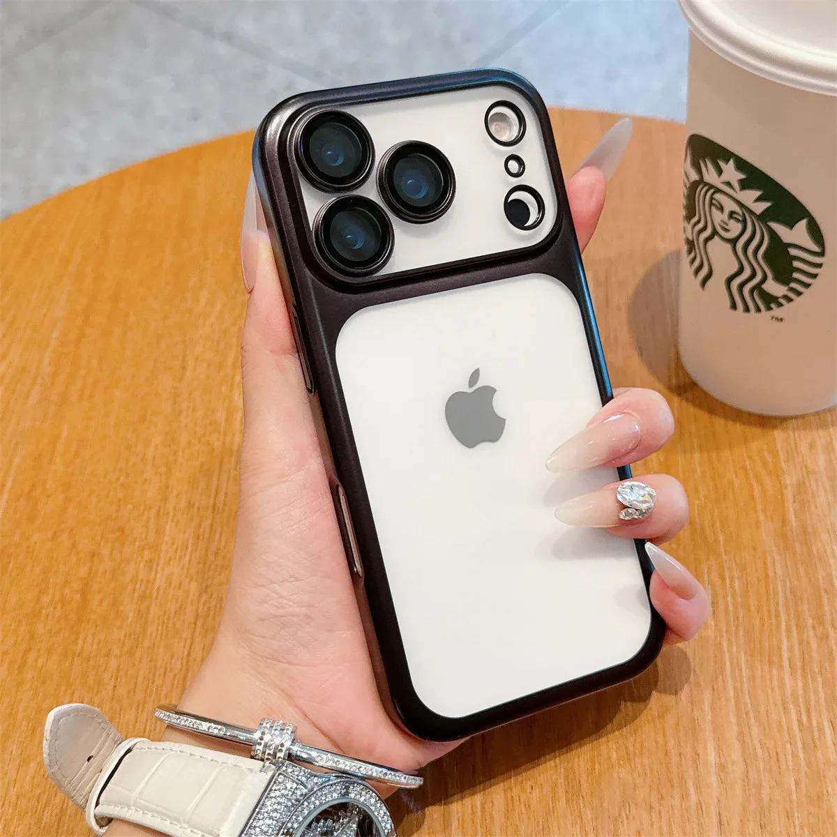 LuxuryKase Hybrid Frosted Clear Case | Matte Hard Back Cover | Metallic Frame | Shockproof Slim Design | Anti-Fingerprint | In-Built Camera Lens Protection For iPhone - Image 12