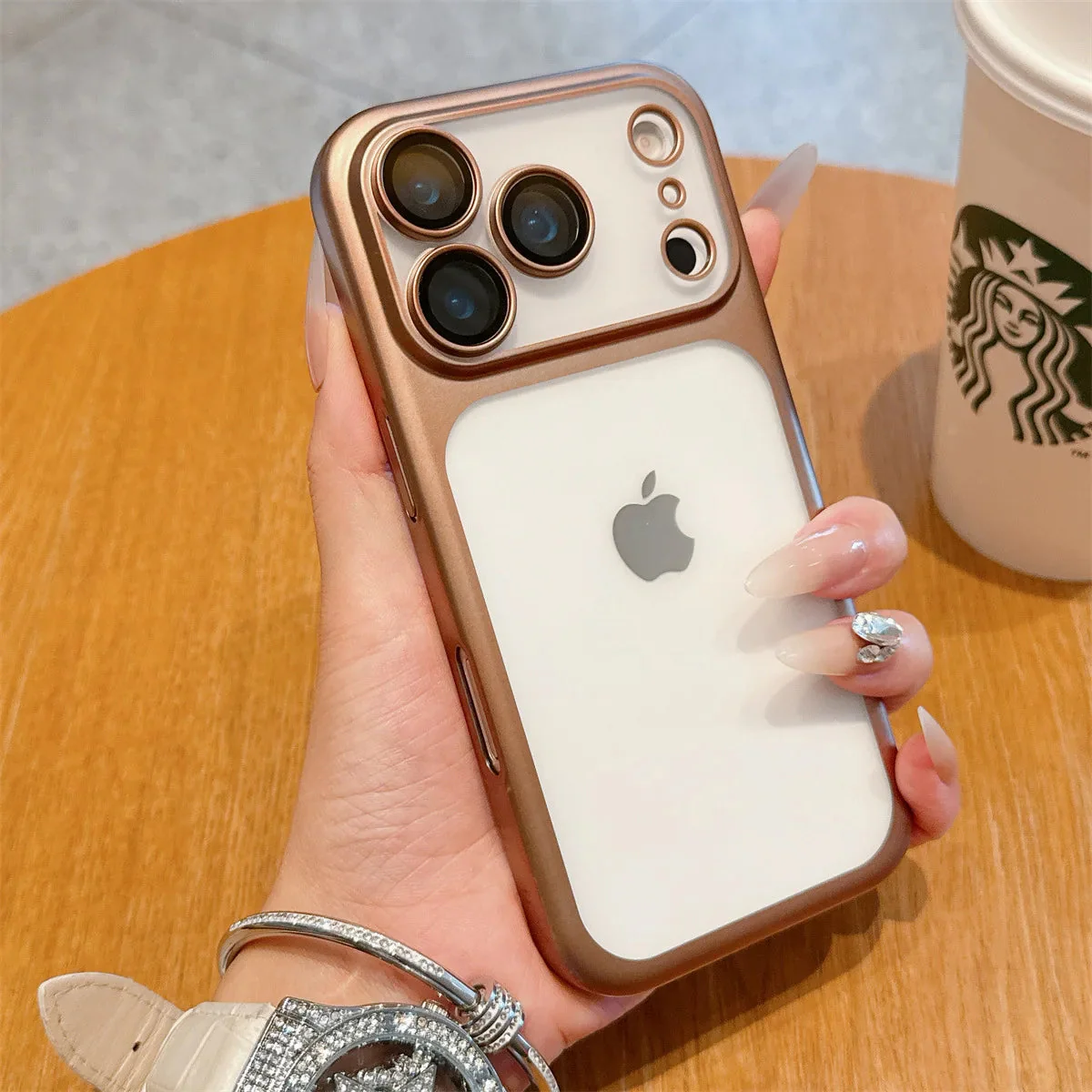 LuxuryKase Hybrid Frosted Clear Case | Matte Hard Back Cover | Metallic Frame | Shockproof Slim Design | Anti-Fingerprint | In-Built Camera Lens Protection For iPhone - Image 14