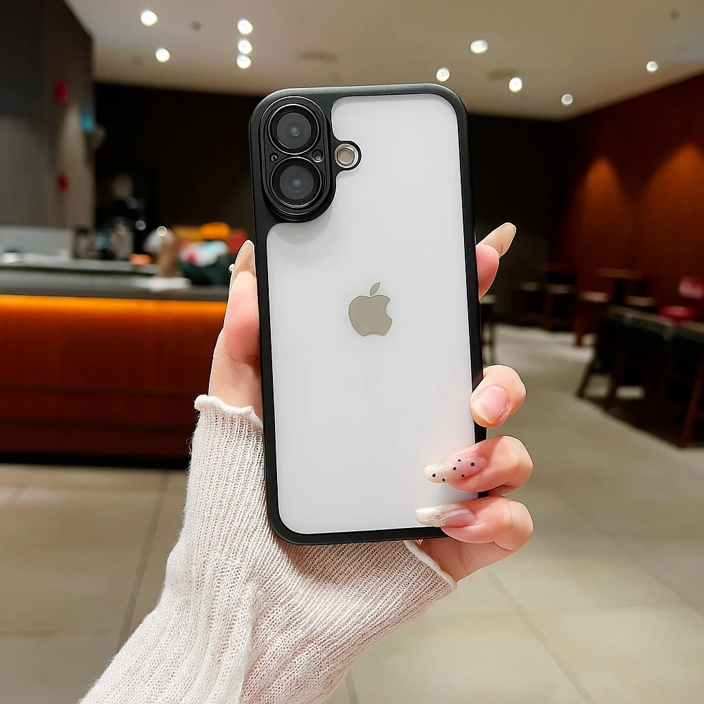 LuxuryKase Hybrid Frosted Clear Case | Matte Hard Back Cover | Metallic Frame | Shockproof Slim Design | Anti-Fingerprint | In-Built Camera Lens Protection For iPhone - Image 6