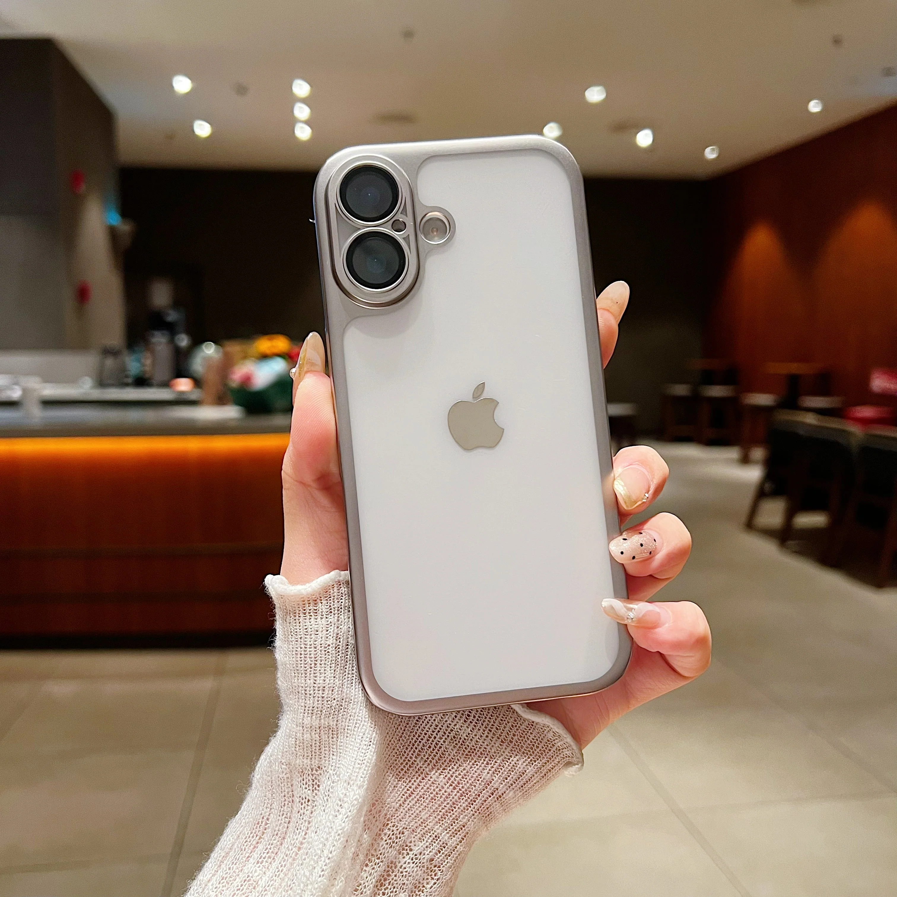 LuxuryKase Hybrid Frosted Clear Case | Matte Hard Back Cover | Metallic Frame | Shockproof Slim Design | Anti-Fingerprint | In-Built Camera Lens Protection For iPhone - Image 9