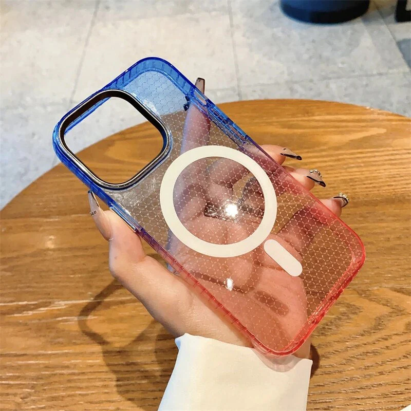 LuxuryKase LK080 Fashion Gradient Color Honeycomb Texture Soft Clear Case Compatible Mag-Safe Wireless Charging for iPhone - Image 3