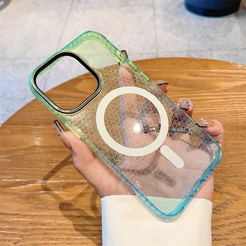 LuxuryKase LK080 Fashion Gradient Color Honeycomb Texture Soft Clear Case Compatible Mag-Safe Wireless Charging for iPhone - Image 4