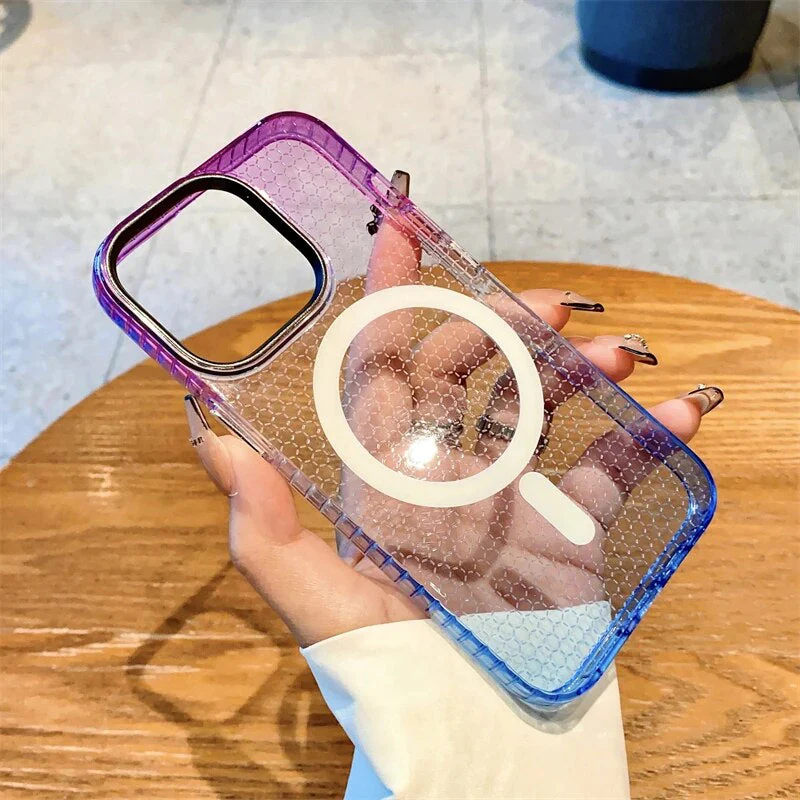 LuxuryKase LK080 Fashion Gradient Color Honeycomb Texture Soft Clear Case Compatible Mag-Safe Wireless Charging for iPhone - Image 5
