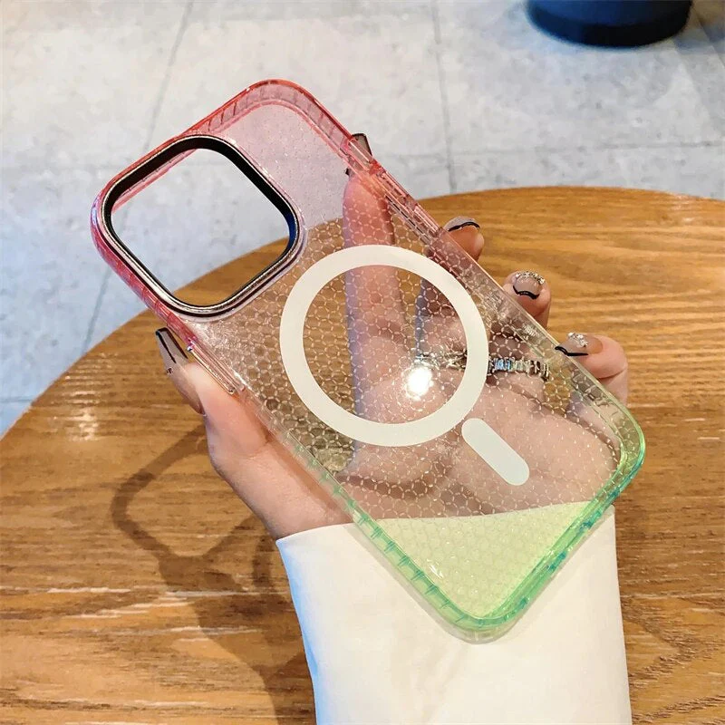 LuxuryKase LK080 Fashion Gradient Color Honeycomb Texture Soft Clear Case Compatible Mag-Safe Wireless Charging for iPhone - Image 6