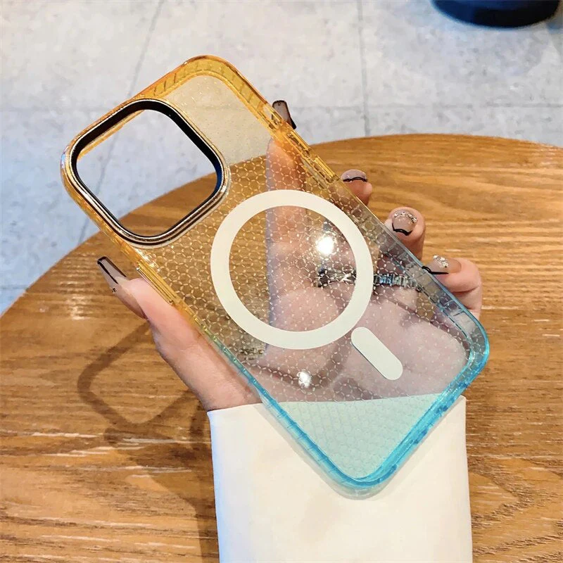 LuxuryKase LK080 Fashion Gradient Color Honeycomb Texture Soft Clear Case Compatible Mag-Safe Wireless Charging for iPhone - Image 7