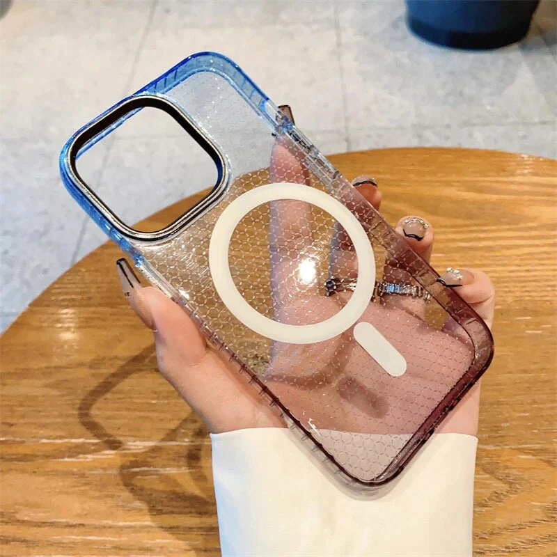 LuxuryKase LK080 Fashion Gradient Color Honeycomb Texture Soft Clear Case Compatible Mag-Safe Wireless Charging for iPhone - Image 2