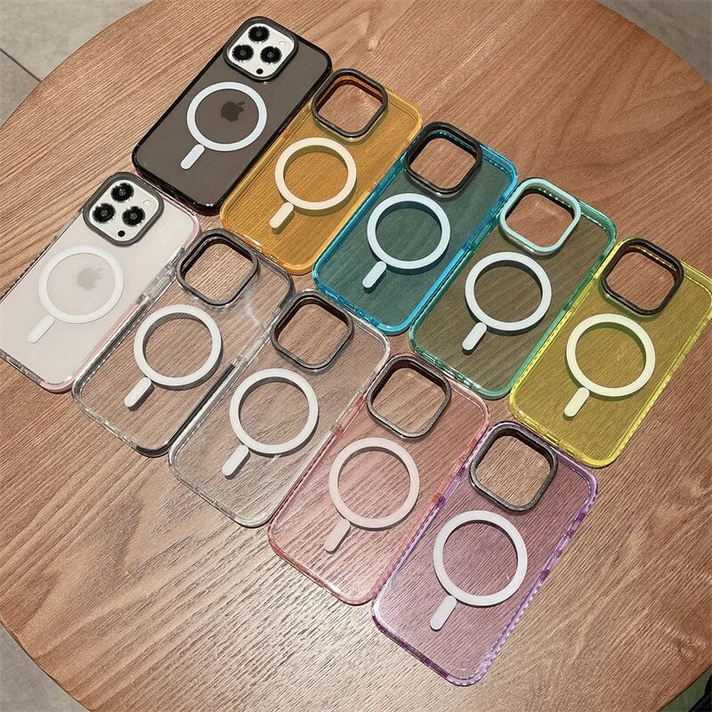 LuxuryKase LK087 Clear Fluorescent Magnetic Mag-safe Wireless Charging Bumper Case for iPhone