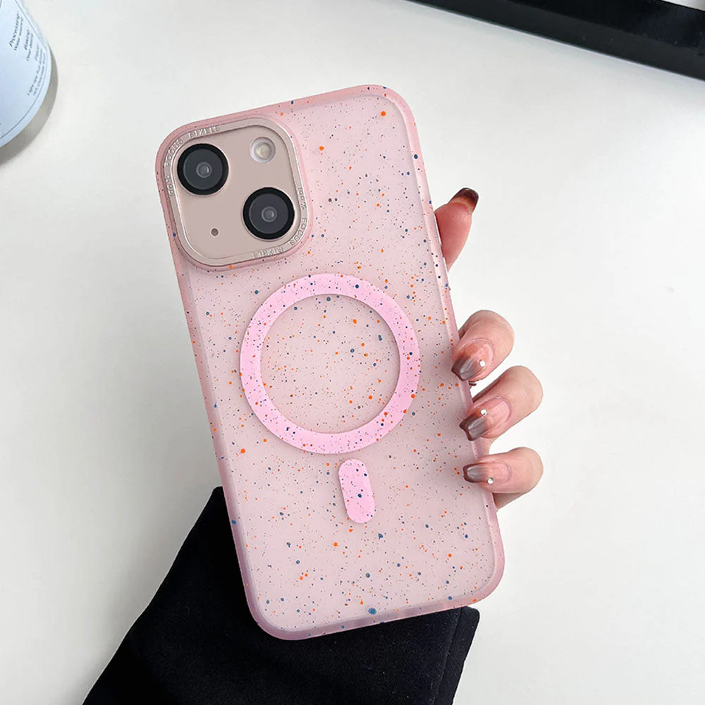 LuxuryKase LK098 Anti-Splash Ink Dot Painting Mag-Safe Magnetic Wireless Charging Case With Metal Camera Lens Protector for iPhone - Image 16