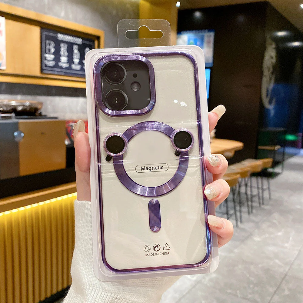 LuxuryKase LK102 Magnetic Mag-Safe Wireless Charging Transparent Case With Lens Film for iPhone - Image 11