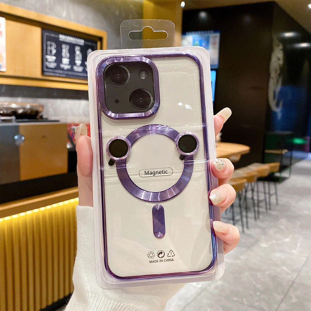 LuxuryKase LK102 Magnetic Mag-Safe Wireless Charging Transparent Case With Lens Film for iPhone - Image 13