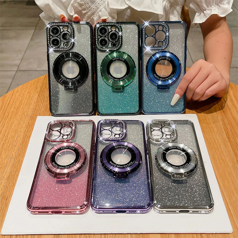 LuxuryKase LK111 Glitter Diamond Bracket Magnetic Holder Stand Mag-Safe Case For iPhone