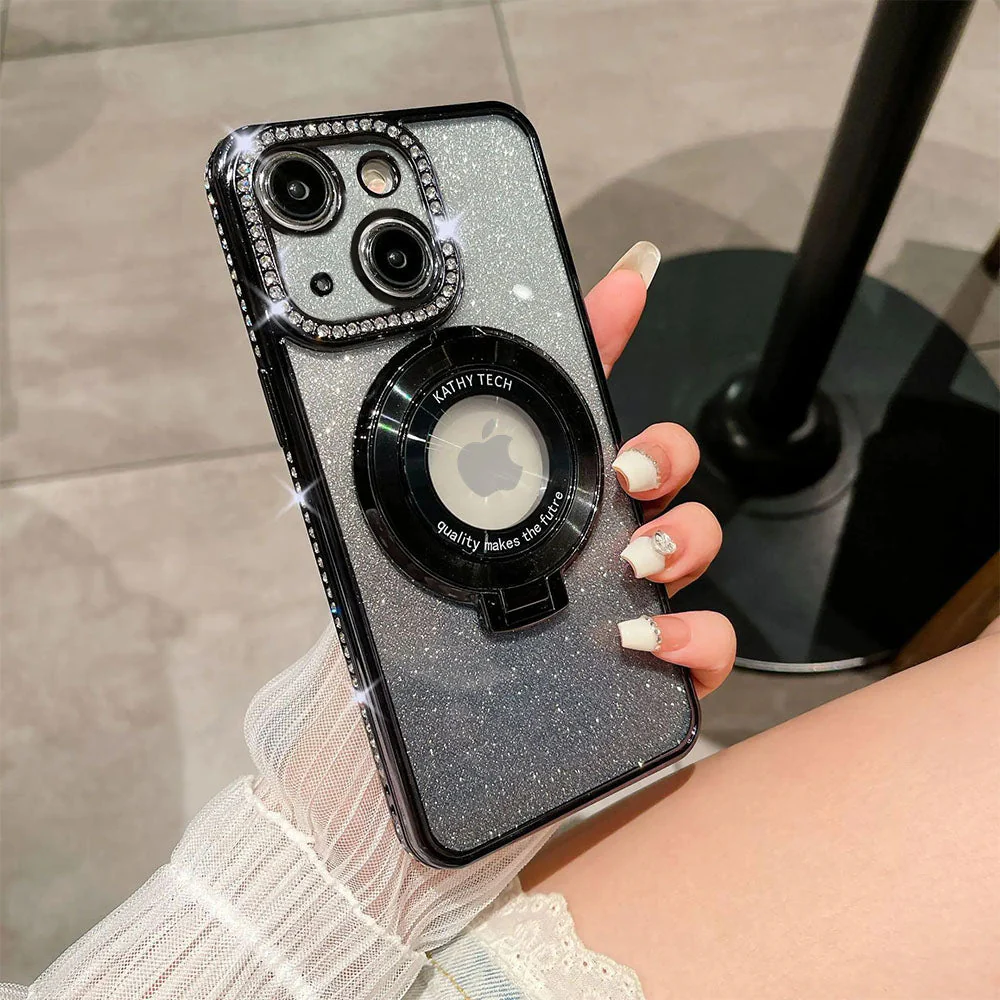 LuxuryKase LK111 Glitter Diamond Bracket Magnetic Holder Stand Mag-Safe Case For iPhone - Image 4