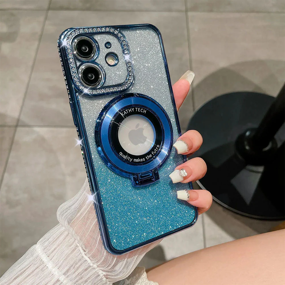 LuxuryKase LK111 Glitter Diamond Bracket Magnetic Holder Stand Mag-Safe Case For iPhone - Image 5
