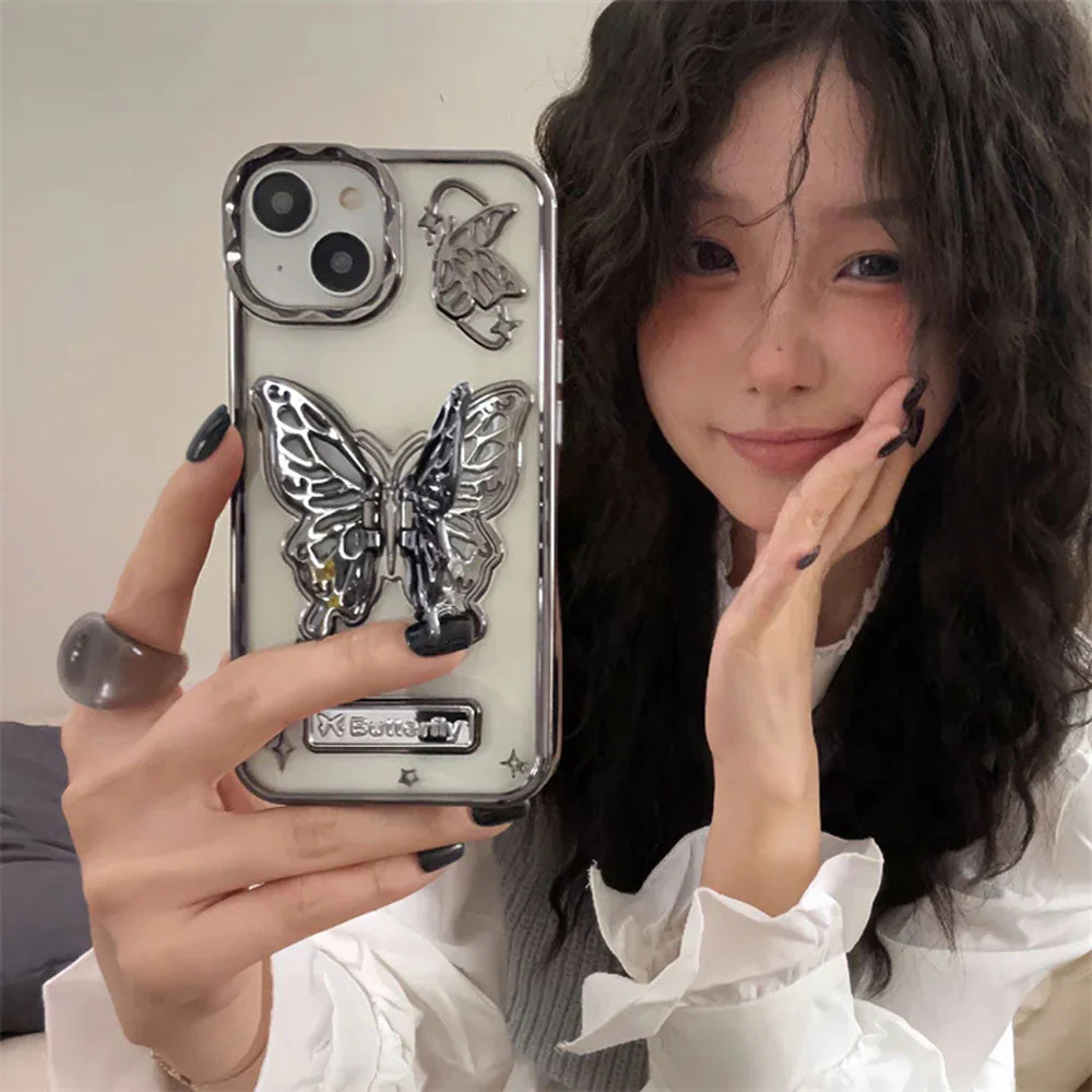 LuxuryKase LK113 Electroplate Solid Butterfly Holder Girl Case For iPhone - Image 4