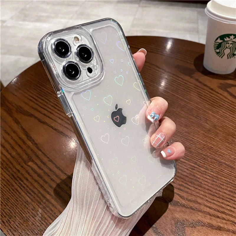 LuxuryKase LK121 3D Laser Glitter Love Heart Transparent Case For iPhone - Image 3