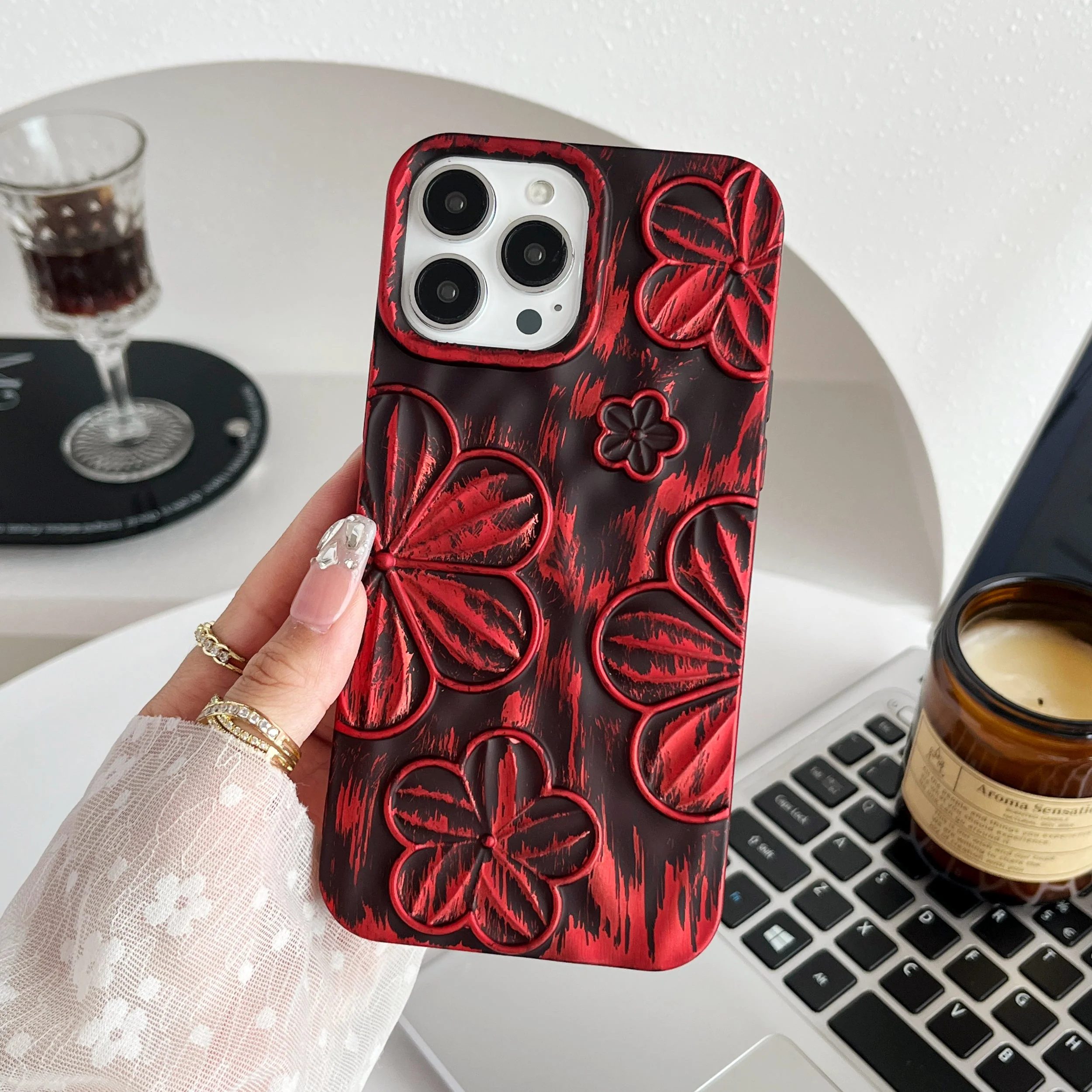 LuxuryKase LK138 Double Shaded 3D Flower Print Case For iPhone - Image 13