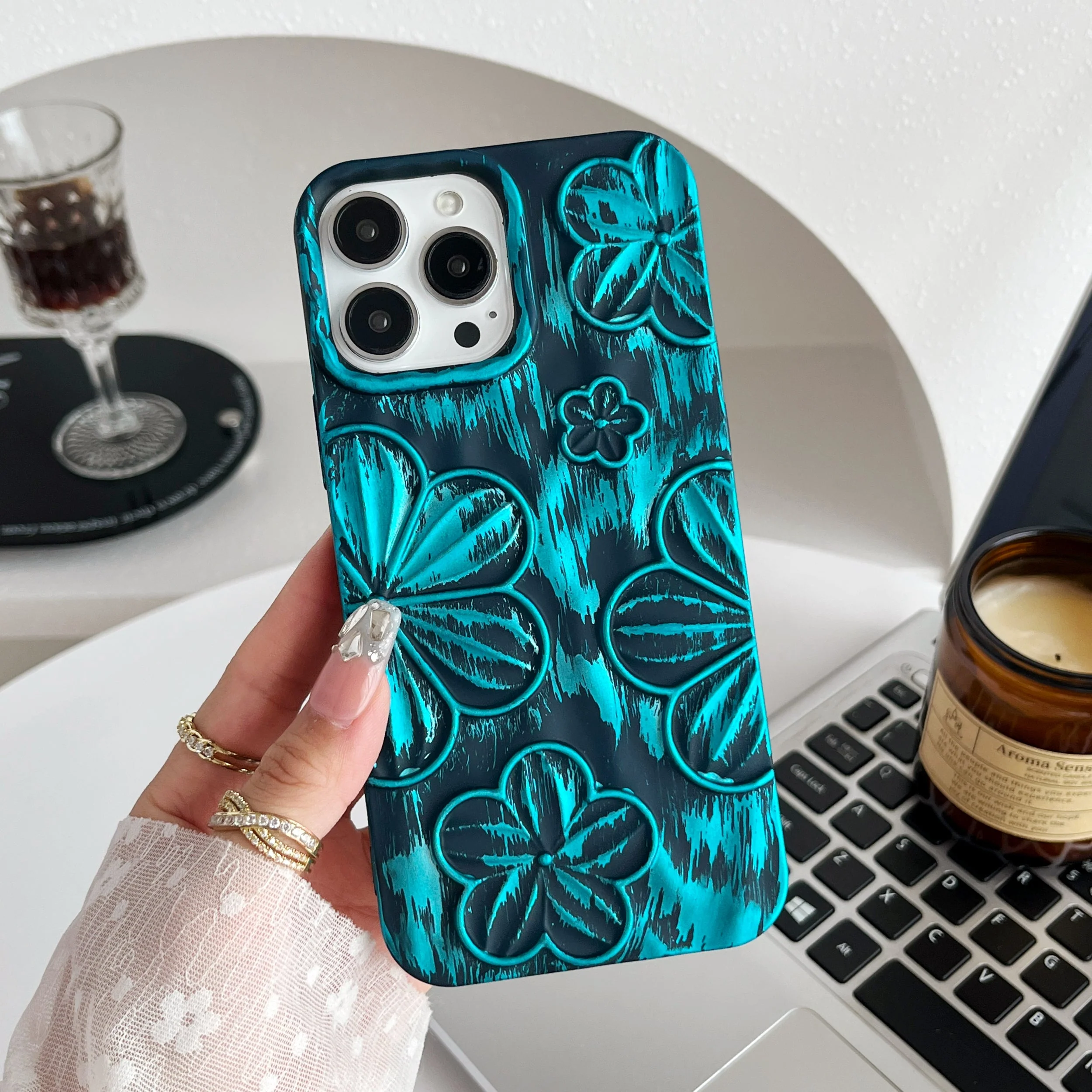 LuxuryKase LK138 Double Shaded 3D Flower Print Case For iPhone - Image 15