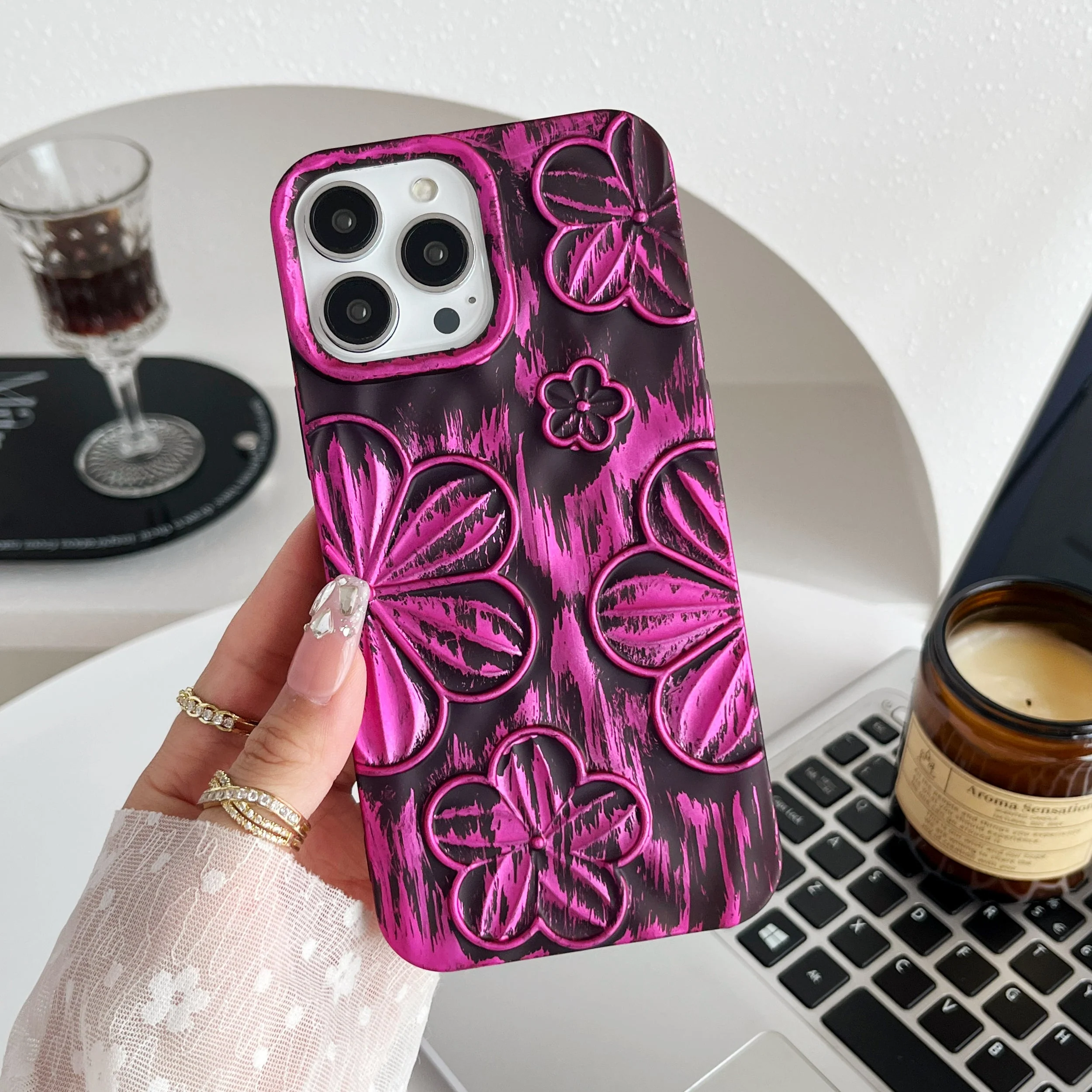 LuxuryKase LK138 Double Shaded 3D Flower Print Case For iPhone - Image 9