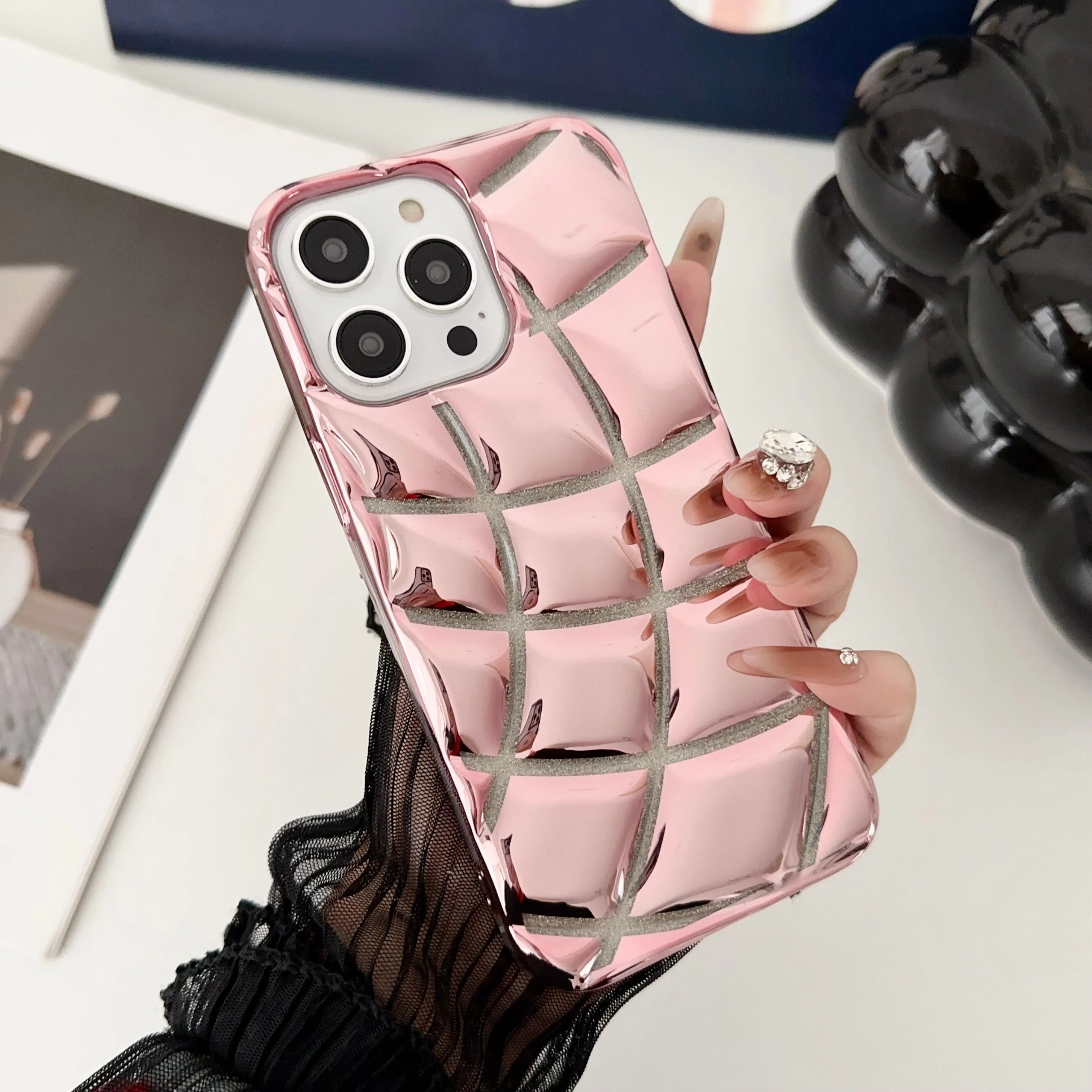 LuxuryKase LK142 Electroplated curved plaid Protective case For iPhone - Image 12