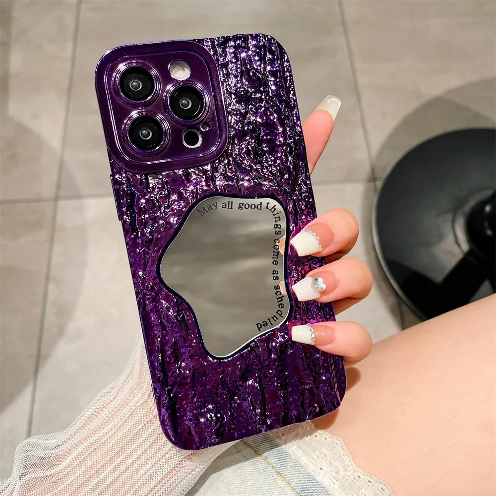 LuxuryKase LK149 Makeup Mirror Creative 3D Rock Pattern Shockproof Case For iPhone - Image 15