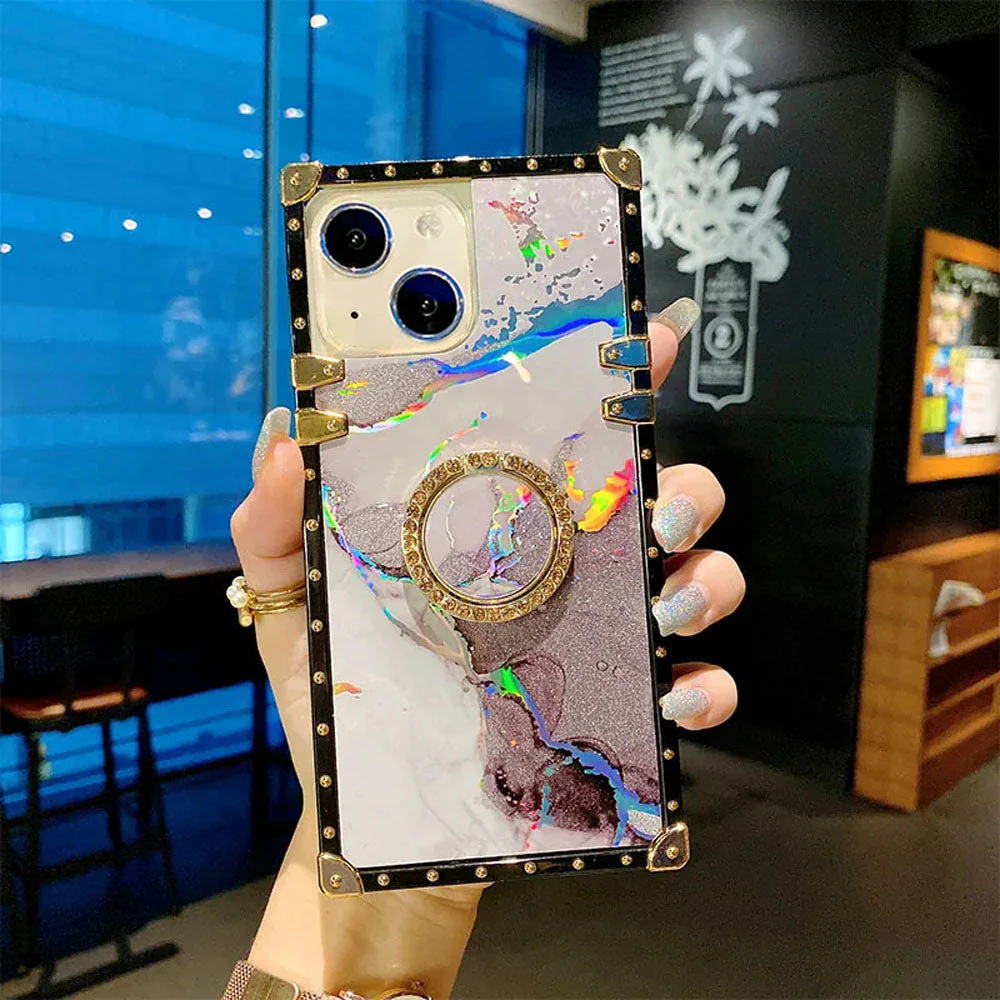 LuxuryKase LK157 Gradient Laser Marble Texture Square Case Cover For iPhone - Image 4