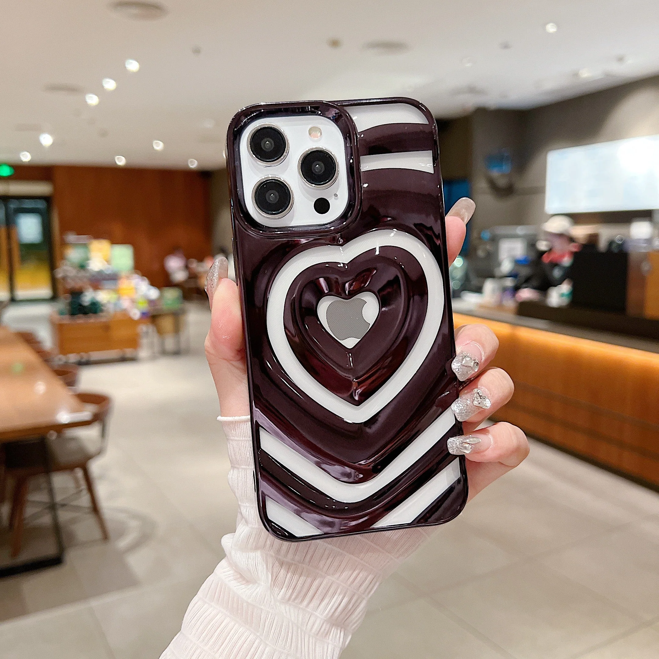 LuxuryKase LK159 Love Heart Plated Hollow Case Cover For iPhone - Image 3