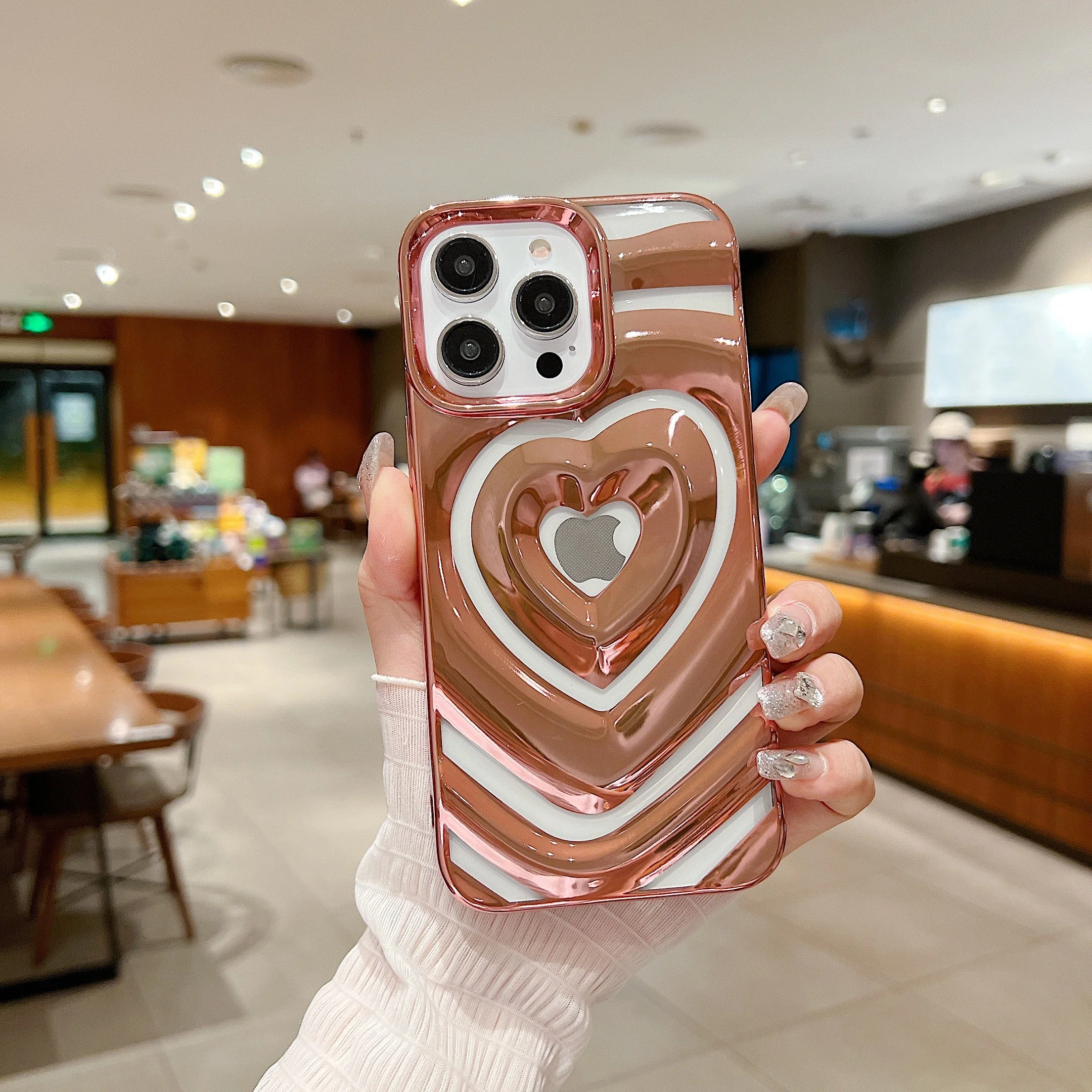 LuxuryKase LK159 Love Heart Plated Hollow Case Cover For iPhone - Image 5