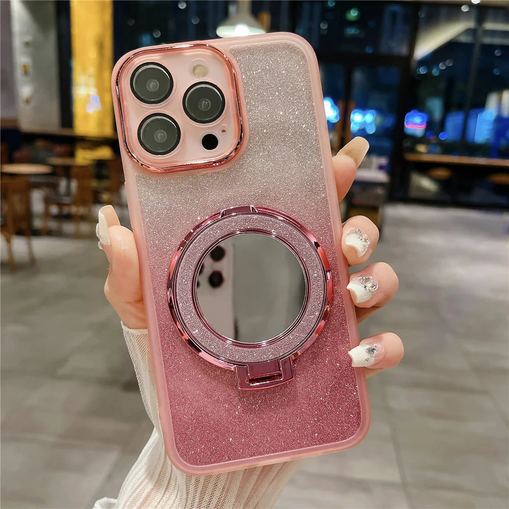 LuxuryKase LK161 Mirror Bracket Stand Holder Bling Glitter Mag-Safe Case Cover For iPhone - Image 11